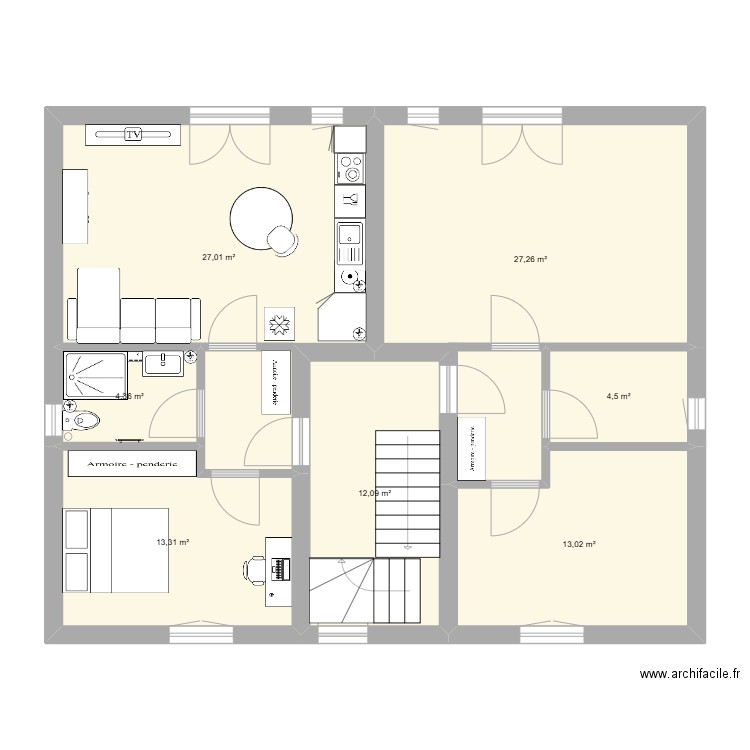 Immeuble 4 x T2_Etage 1. Plan de 7 pièces et 102 m2
