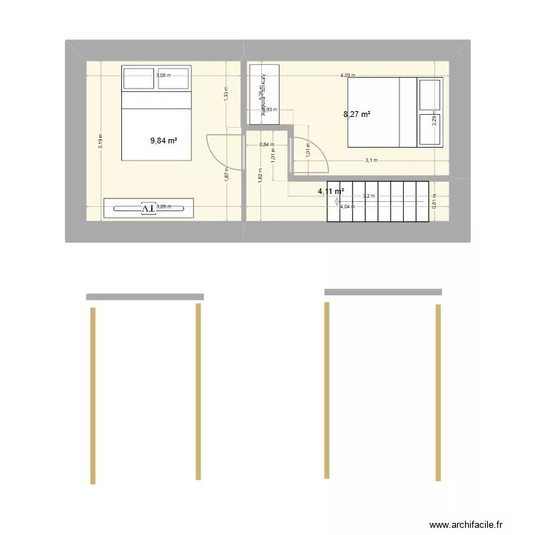 Hangar_Etage. Plan de 3  et 22 m²