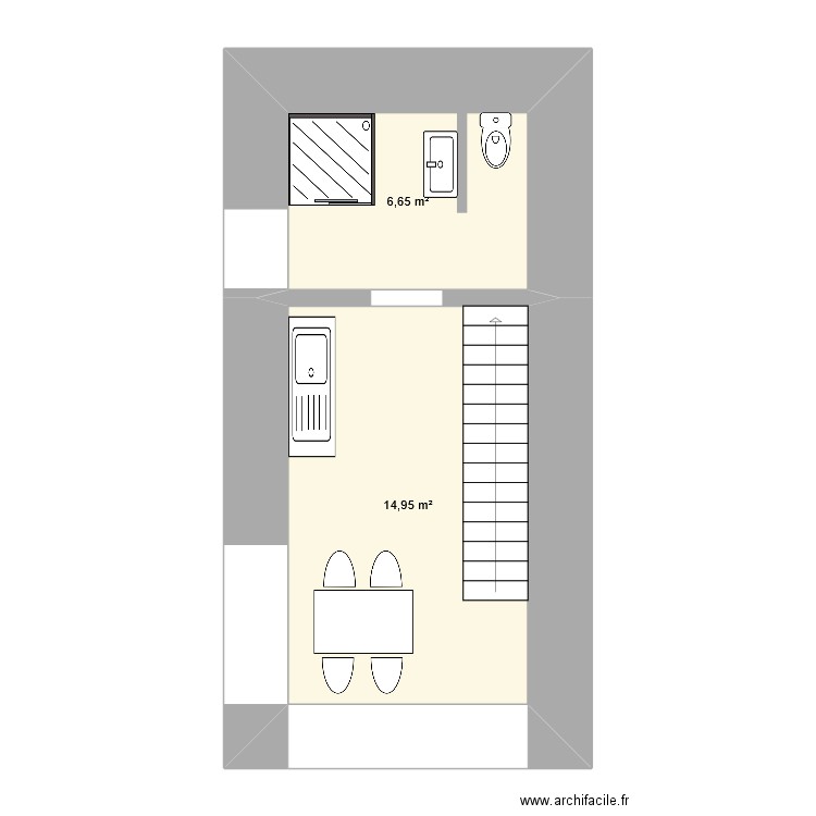 test c. Plan de 2 pièces et 22 m2