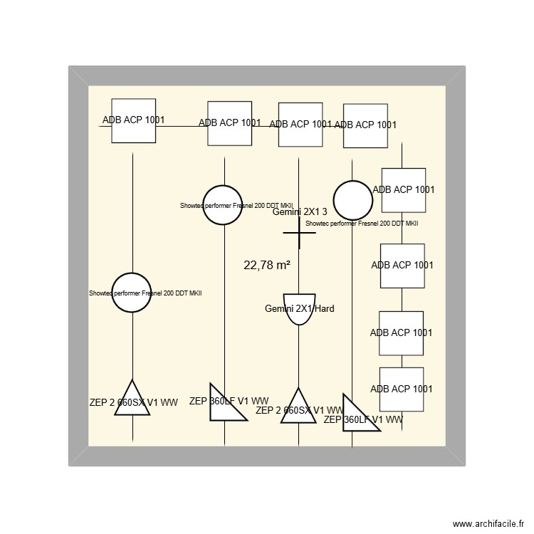2D Plan Lumières. Plan de 1 pièce et 23 m2