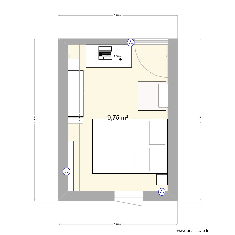Chambre. Plan de 1 pièce et 10 m2