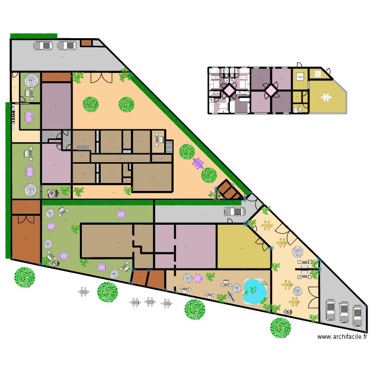RESTO SUD + CHAMBRES CENTRE + MAISON NORD NR 220725B. Plan de 74 pièces et 2084 m2