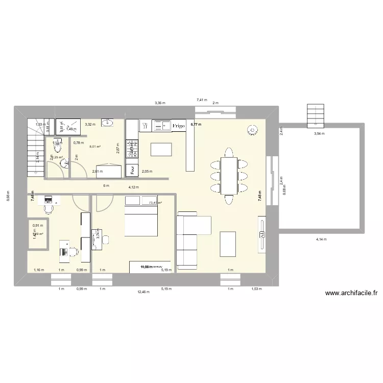 maison 1. Plan de 4  et 87 m²