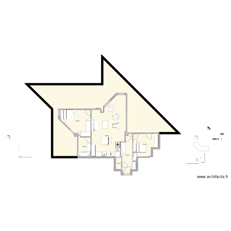 Renaudie précis v1 2 chambres. Plan de 8 pièces et 164 m2