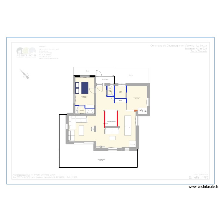 Projet 4 RDC. Plan de 9 pièces et 142 m2