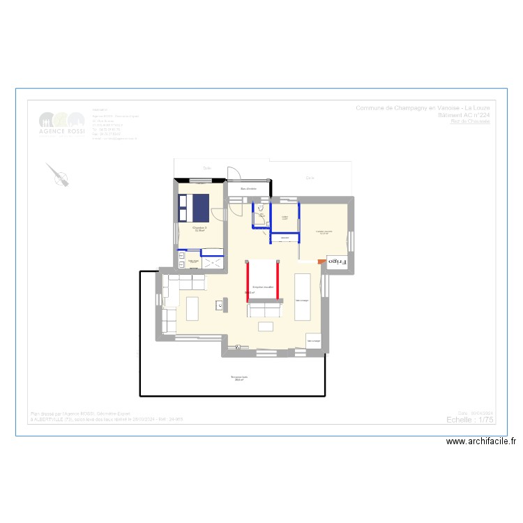 Projet 4 RDC. Plan de 9 pièces et 142 m2