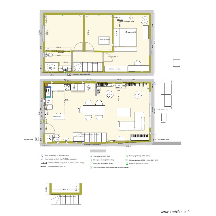 PLANS MAISON cuisine avec sas entrée avant déménagement. Plan de 8 pièces et 189 m2