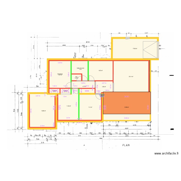 Maison achetée en 2007. Plan de 14 pièces et 143 m2
