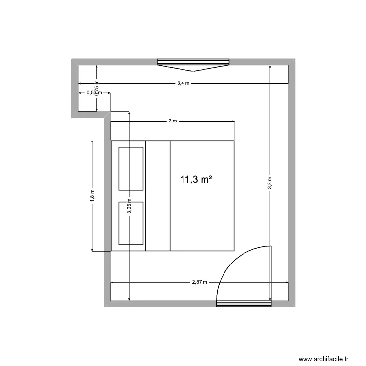 CHAMBRE ST AUB. Plan de 1  et 11 m²