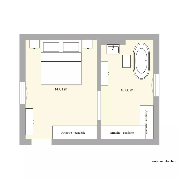 Chambre sdb. Plan de 2 et 24 m² Chambre sdb. Plan de 2 et 24 m²