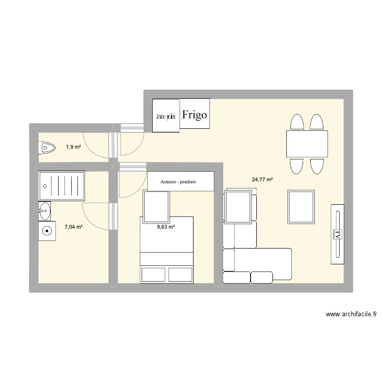 Rénovation appartement. Plan de 4 pièces et 43 m2