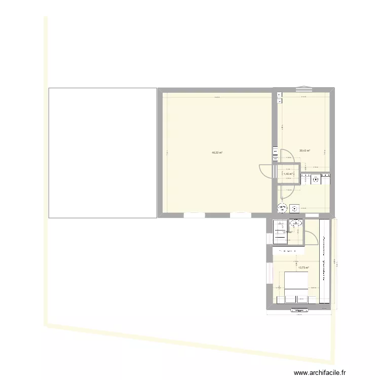agrandissement 4. Plan de 5  et 85 m²