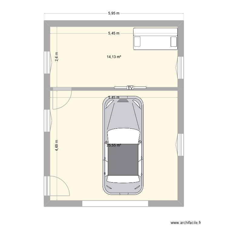 odeillo. Plan de 2 pièces et 40 m2