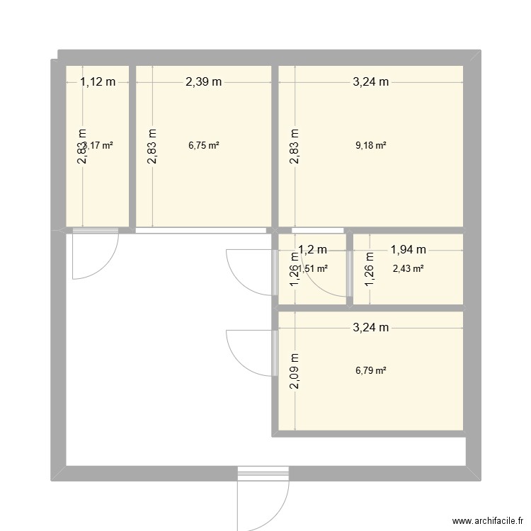 institut. Plan de 6 pièces et 30 m2