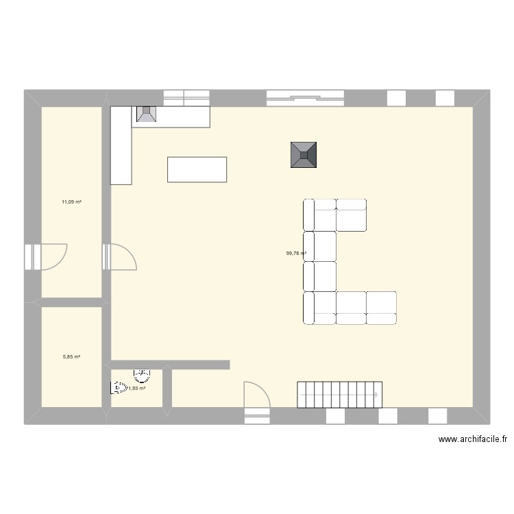 grange. Plan de 4 pièces et 119 m2