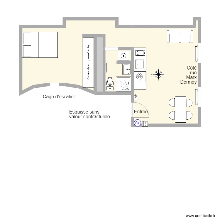 67 Marx Dormoy. Plan de 3 pièces et 36 m2