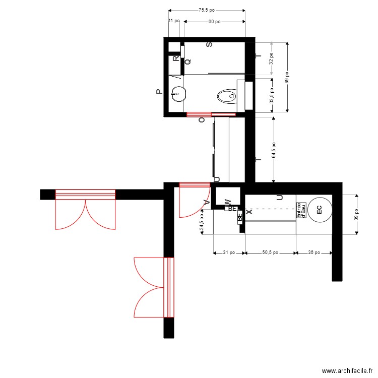 St-Pierre Finition sdb. Plan de 1 pièce et 3 m2