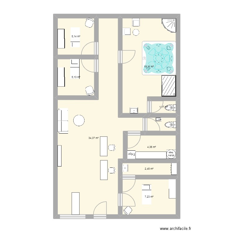 institut. Plan de 8 pièces et 79 m2
