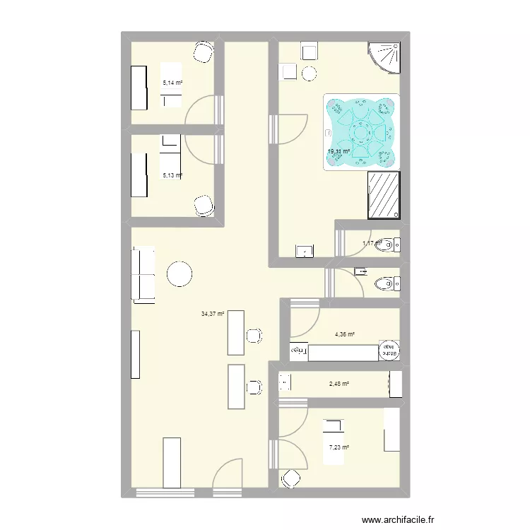 institut. Plan de 8 pièces et 79 m²