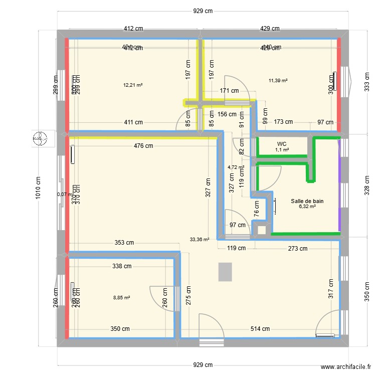 Plan new Hélène placo. Plan de 8 pièces et 78 m2
