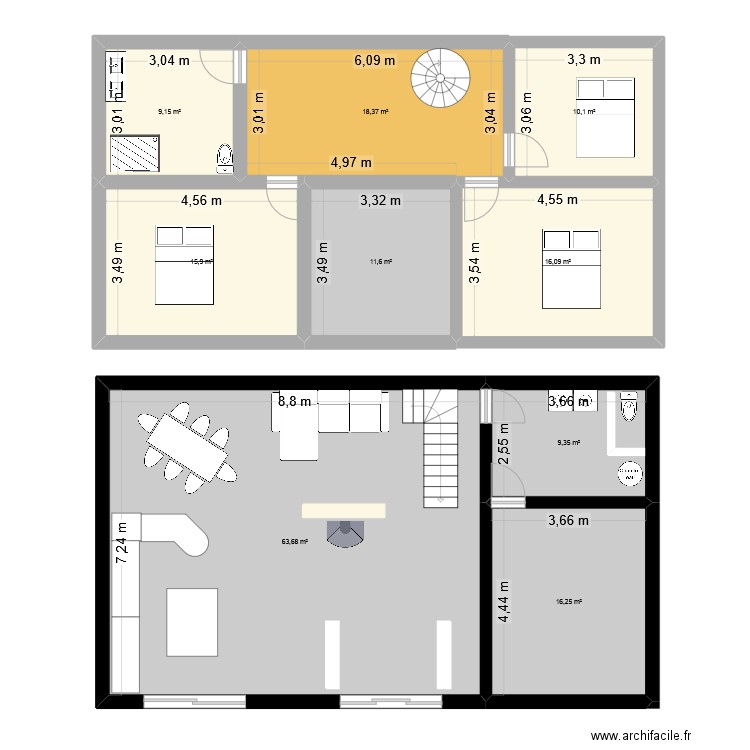 GRANGE. Plan de 9 pièces et 170 m2