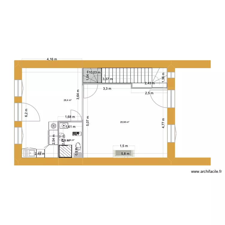 COGNY N1 V1. Plan de 3 Pièces et 61 m²