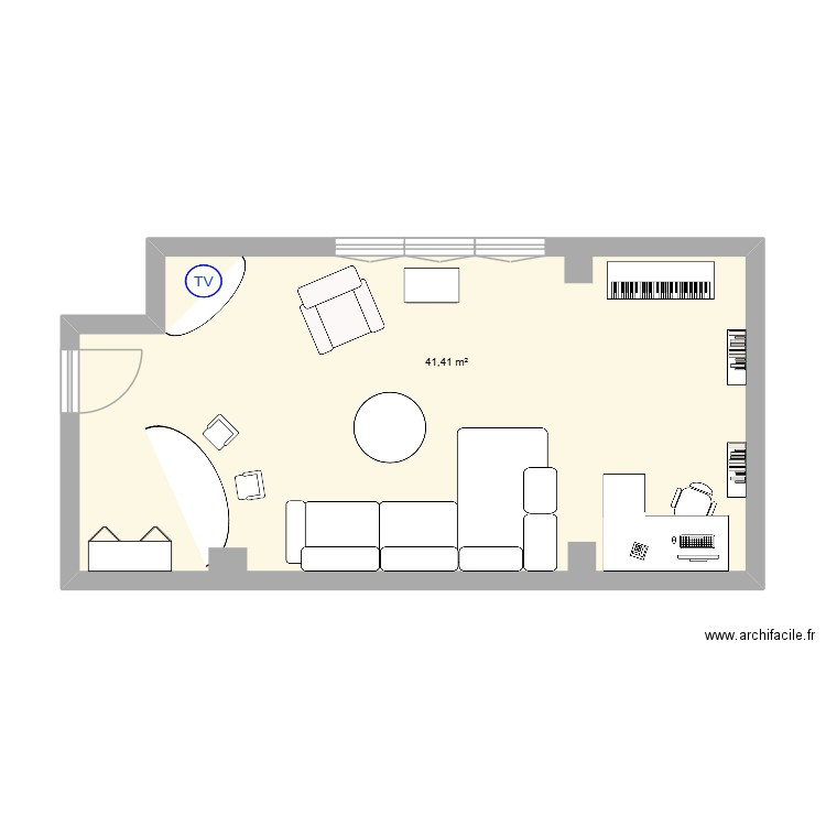salon. Plan de 1 pièce et 41 m2
