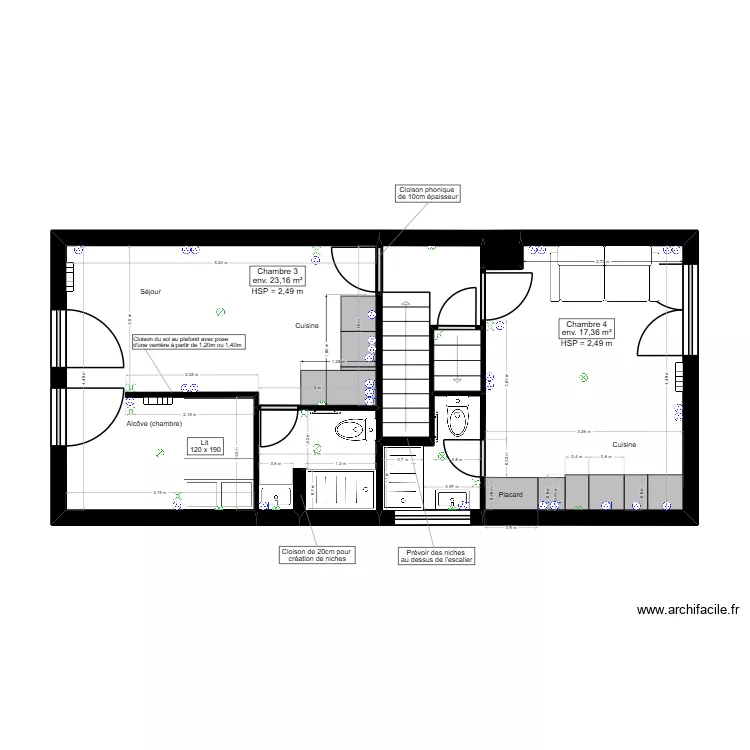 P2.4 PLAN ETAGE 2 ELECTRICITE - PROJET SONNEVILLE. Plan de 7  et 45 m²