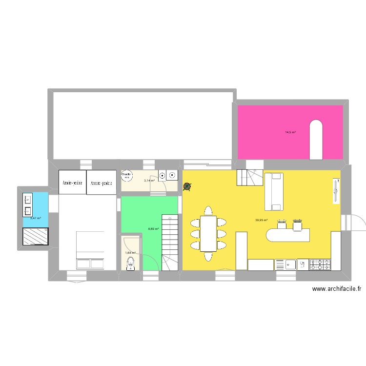 memere. Plan de 6 pièces et 71 m2