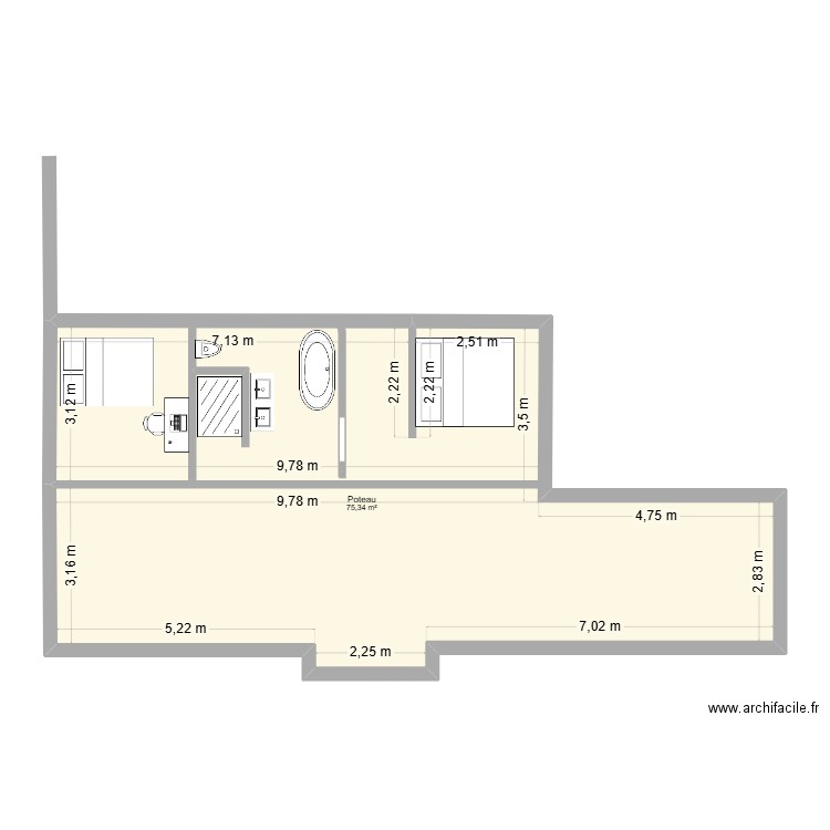Maison. Plan de 1 pièce et 75 m2