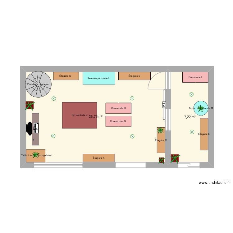 Aménager un point de vente. Plan de 2 pièces et 34 m2