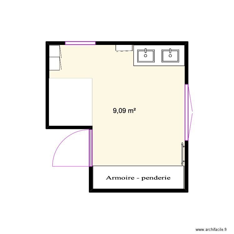 sdb. Plan de 1 pièce et 9 m2