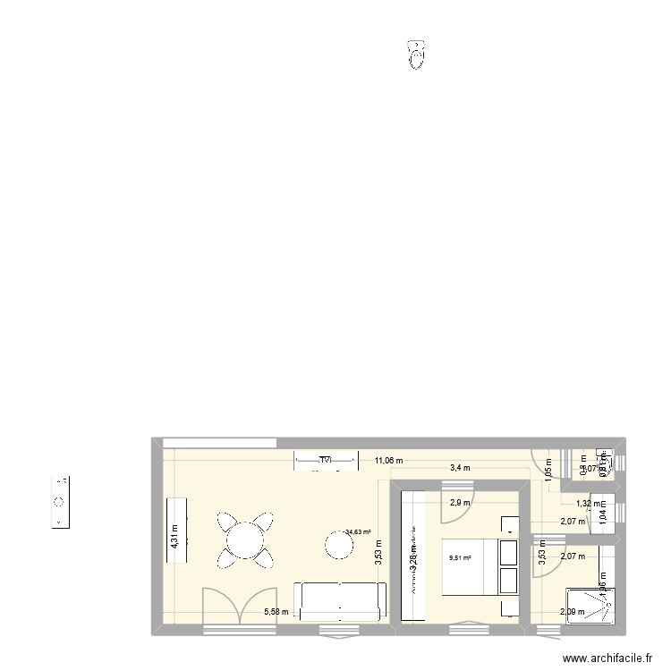nouveau plan. Plan de 2 pièces et 44 m2
