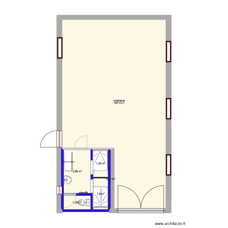 BAT SPORT vestiaire. Plan de 6 pièces et 63 m2