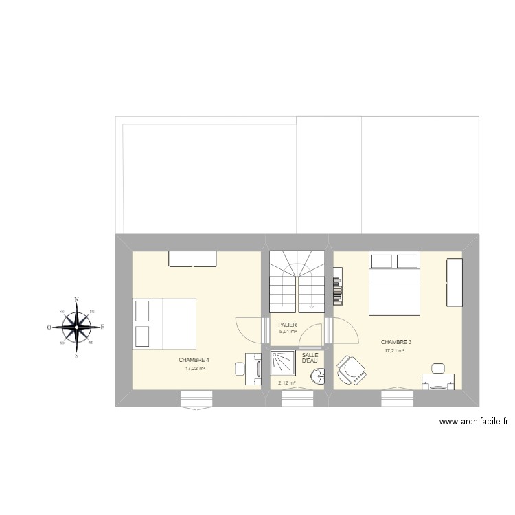 2éme ETAGE. Plan de 4 pièces et 42 m2