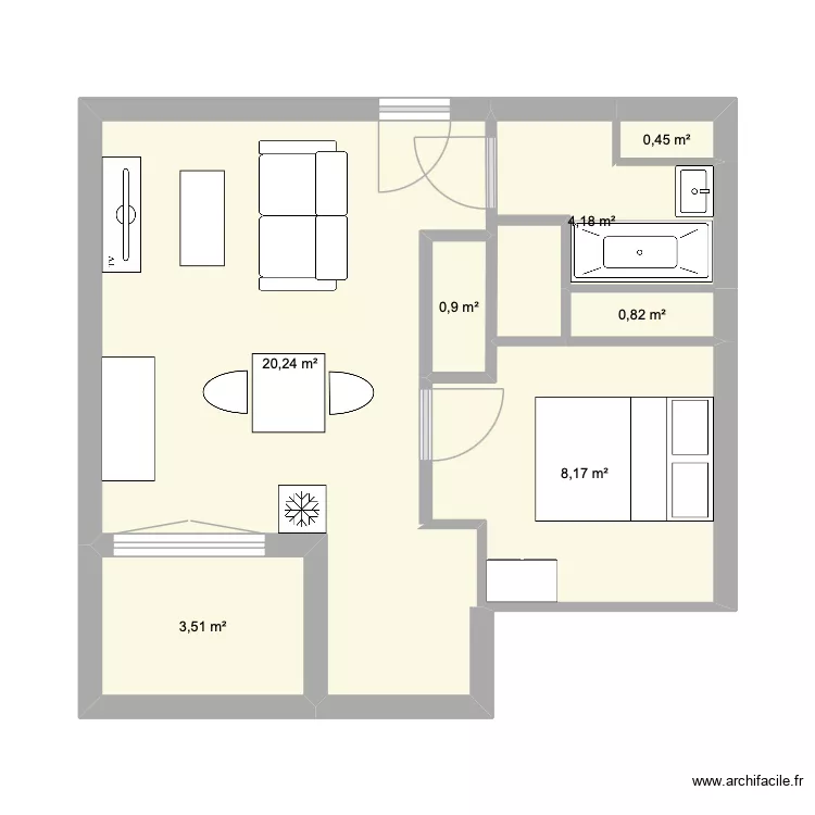 Appt lardenne. Plan de 7  et 38 m²