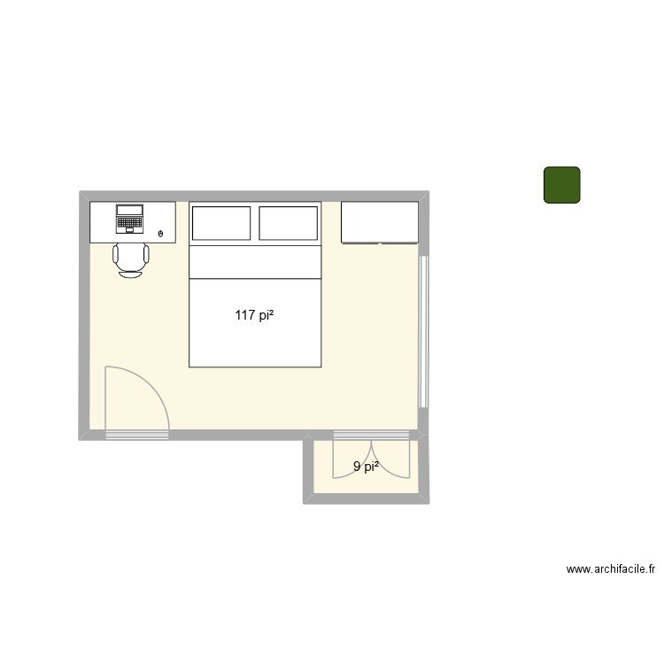 Chambre de Romane. Plan de 2 pièces et 12 m2