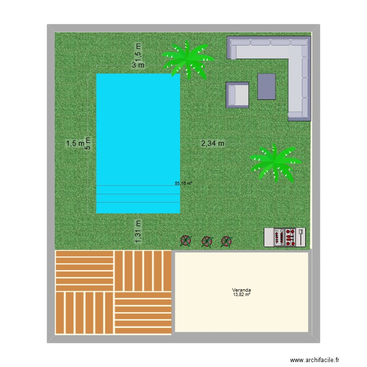 piscine Monteux. Plan de 2 pièces et 114 m2