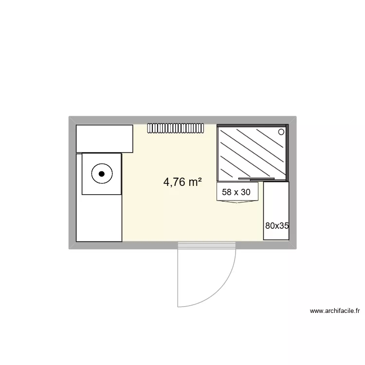 Salle de bain r&eacute;el. Plan de 1  et 5 m²