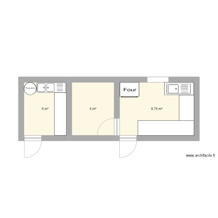 soue à cochon. Plan de 3 pièces et 19 m2