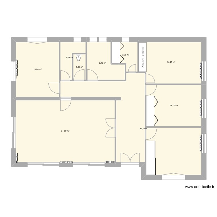 maison etage. Plan de 9 pièces et 126 m2
