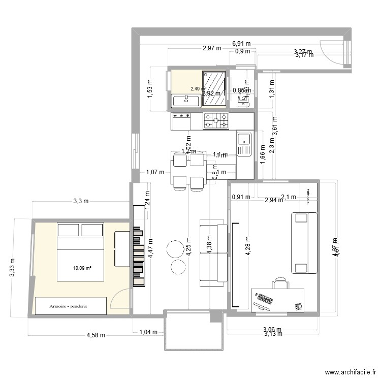 piso4. Plan de 2 pièces et 13 m2