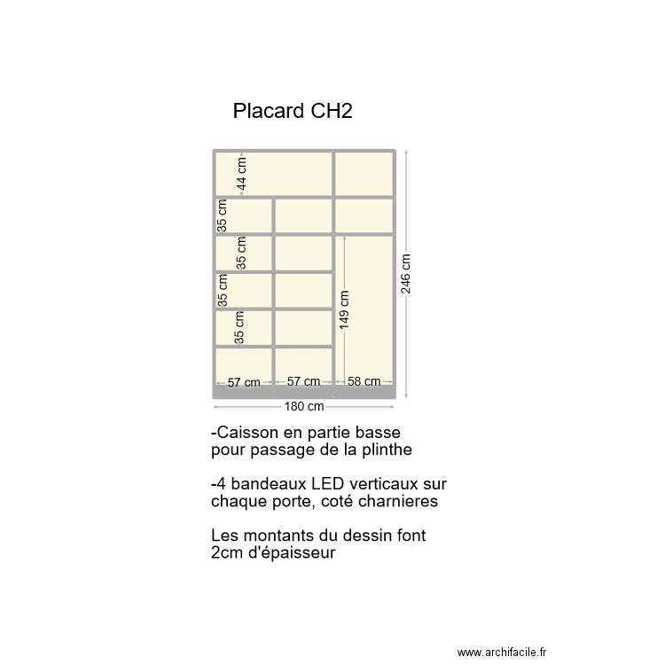 Placard CH2. Plan de 17 pièces et 4 m2