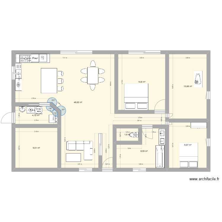 Projet maison. Plan de 8 pièces et 111 m2