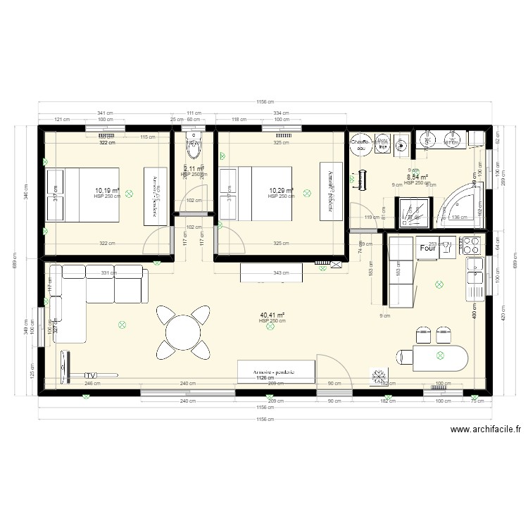 F3 -75 M2. Plan de 5 pièces et 72 m2