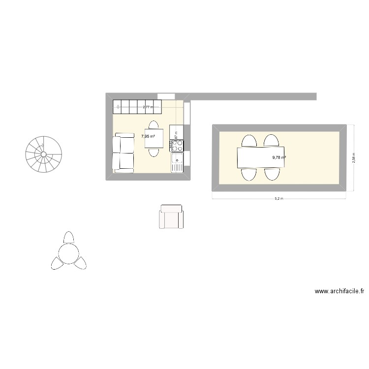cabane. Plan de 2 pièces et 18 m2