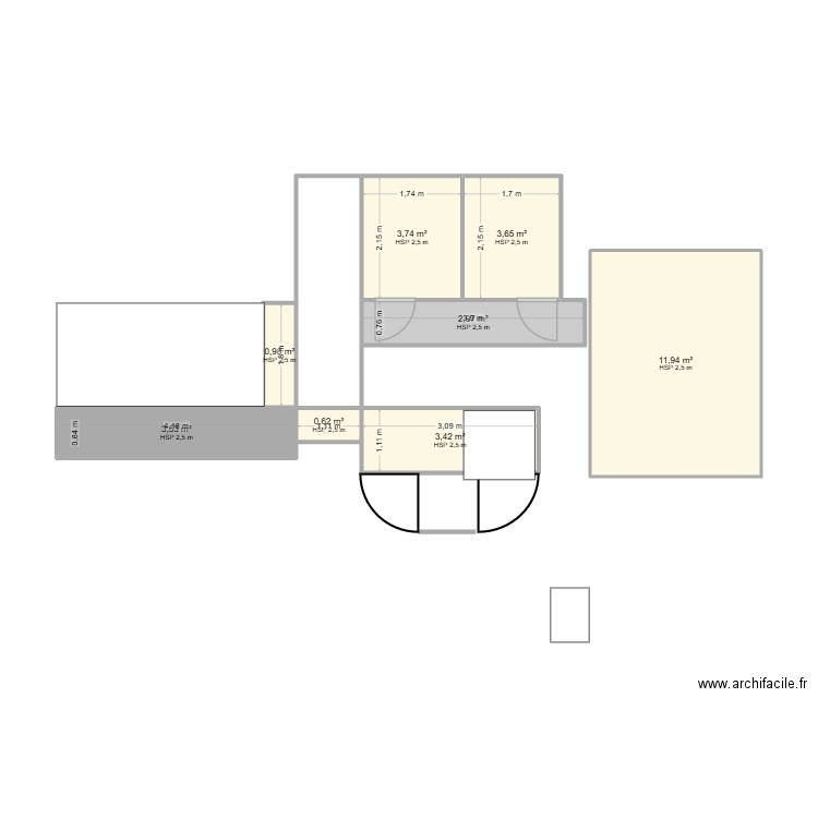 volière béton. Plan de 8 pièces et 31 m2