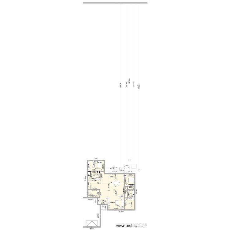 22m 1. Plan de 8 pièces et 192 m2