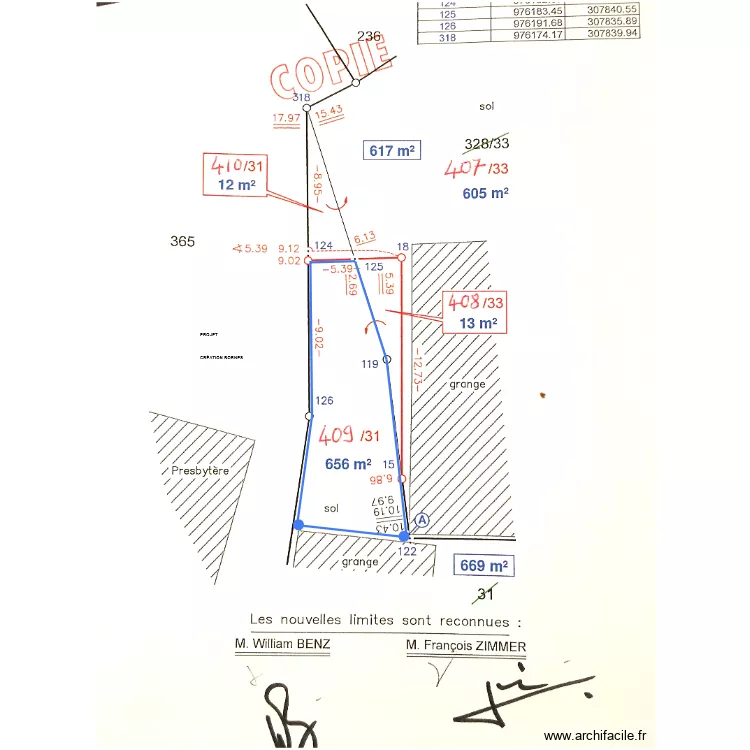 DIVISION PARCELLE STEINBRUNN. Plan de 