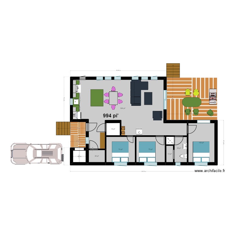 chalet 4. Plan de 8 pièces et 78 m2